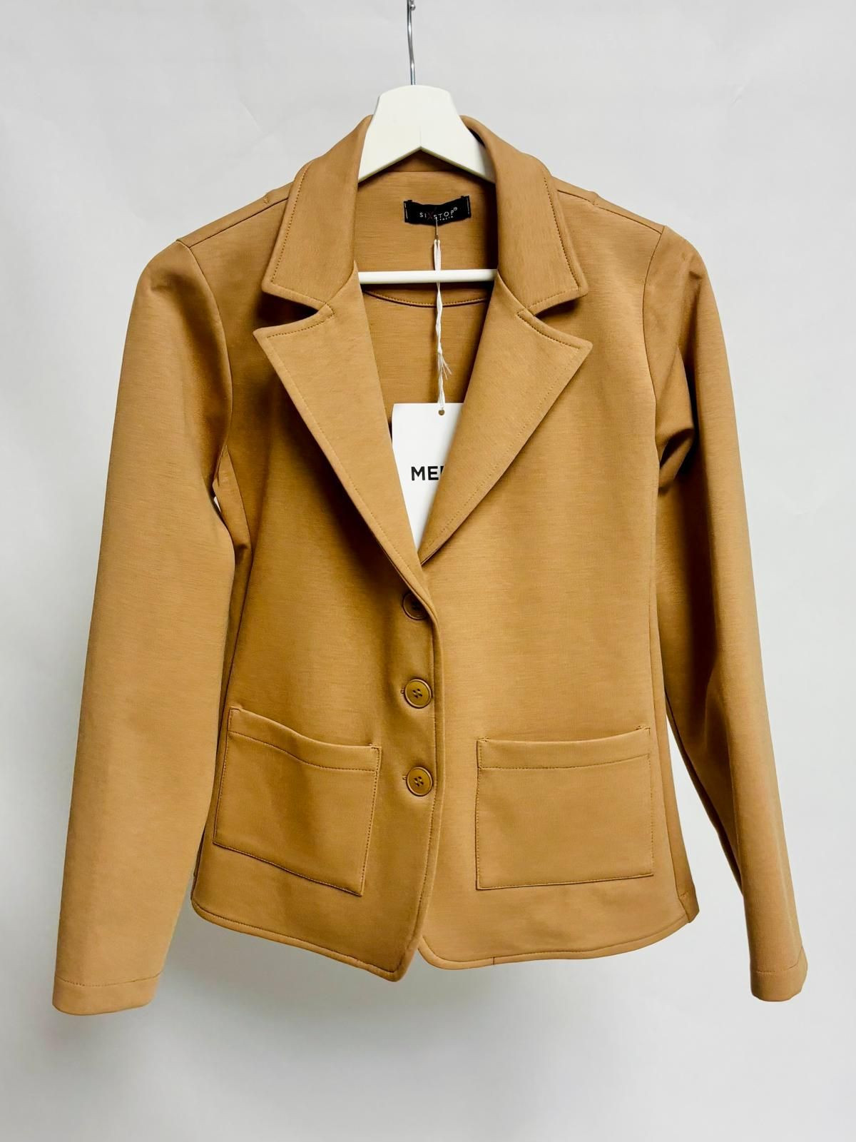 Camel Stretch Fabric Blazer with Pockets