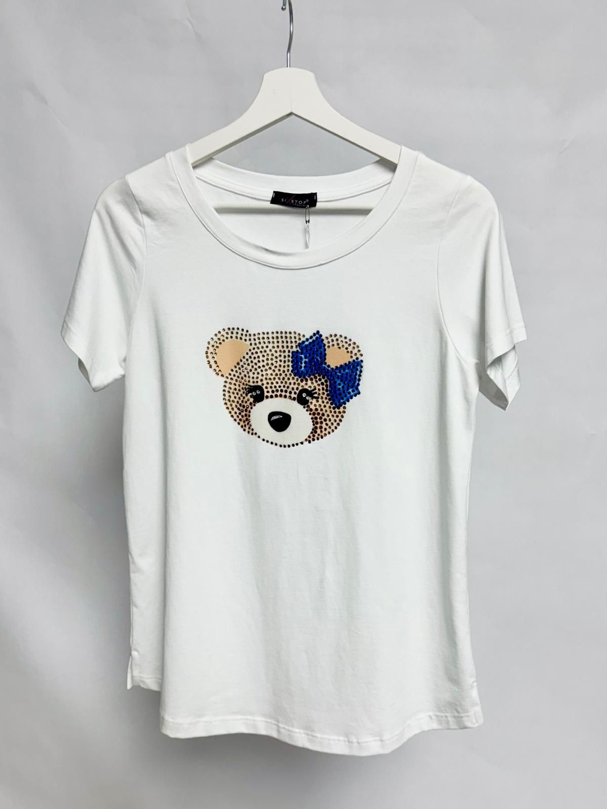 White T-shirt with Rhinestone Teddy Bear