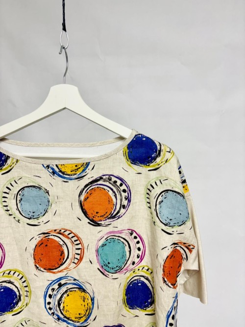 Oversized T-shirt with Abstract Pattern in linen