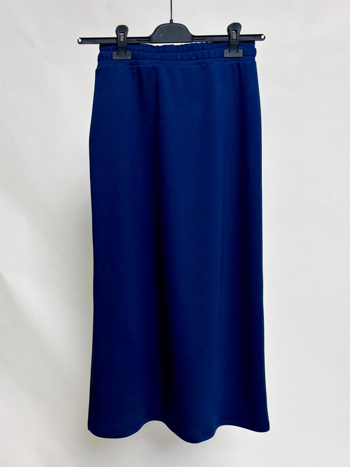 Long Skirt in Soft Fabric with Elastic and Belt - Navy Blue