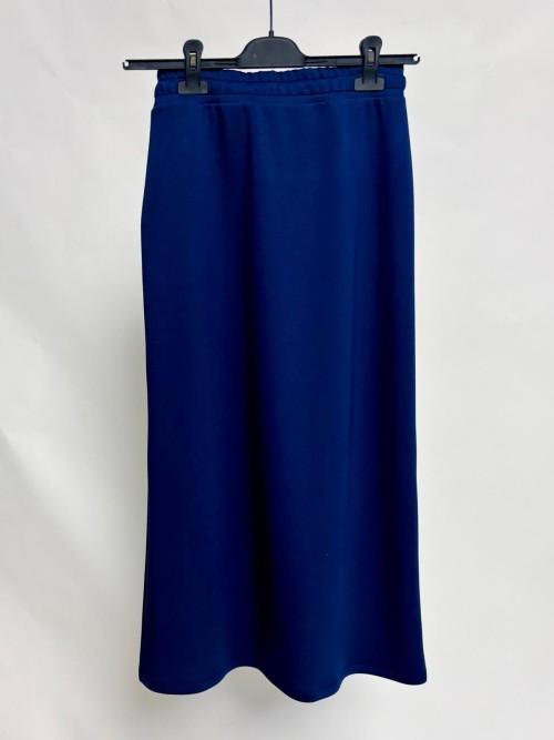 Long Skirt in Soft Fabric with Elastic and Belt - Navy Blue