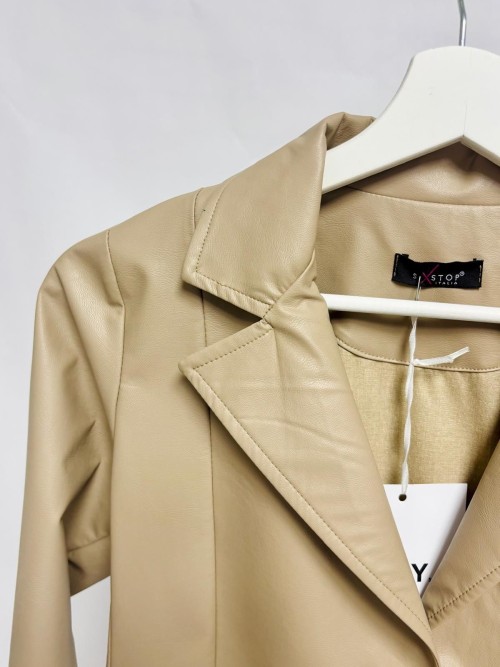 Faux Leather Blazer with Fabric Back