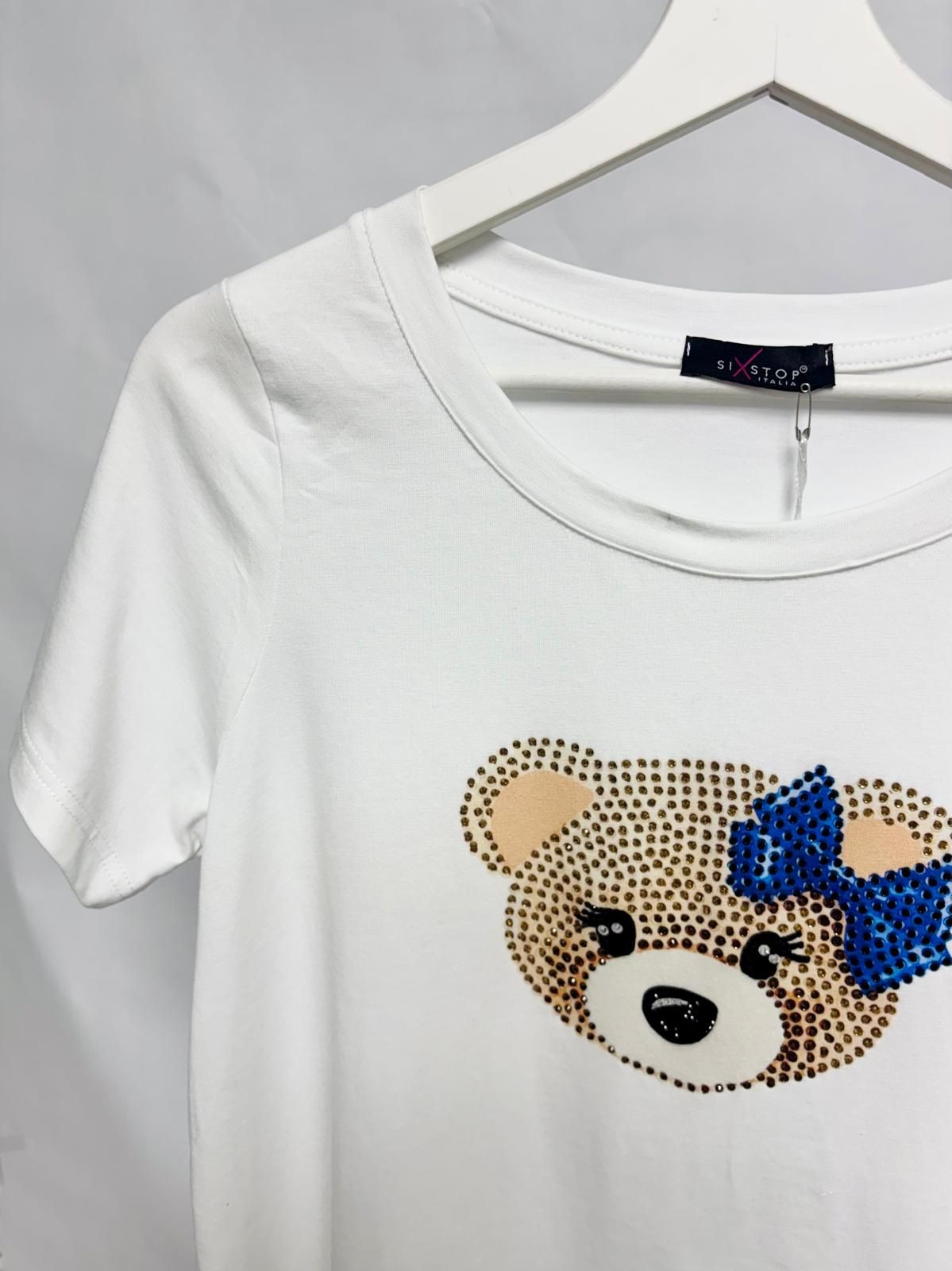 White T-shirt with Rhinestone Teddy Bear