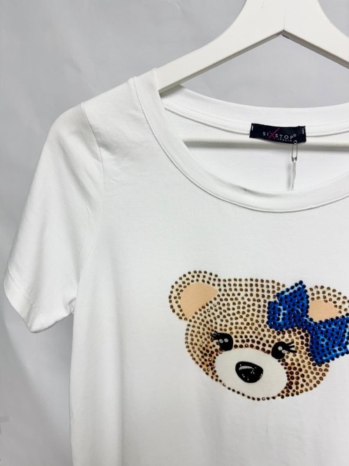 White T-shirt with Rhinestone Teddy Bear