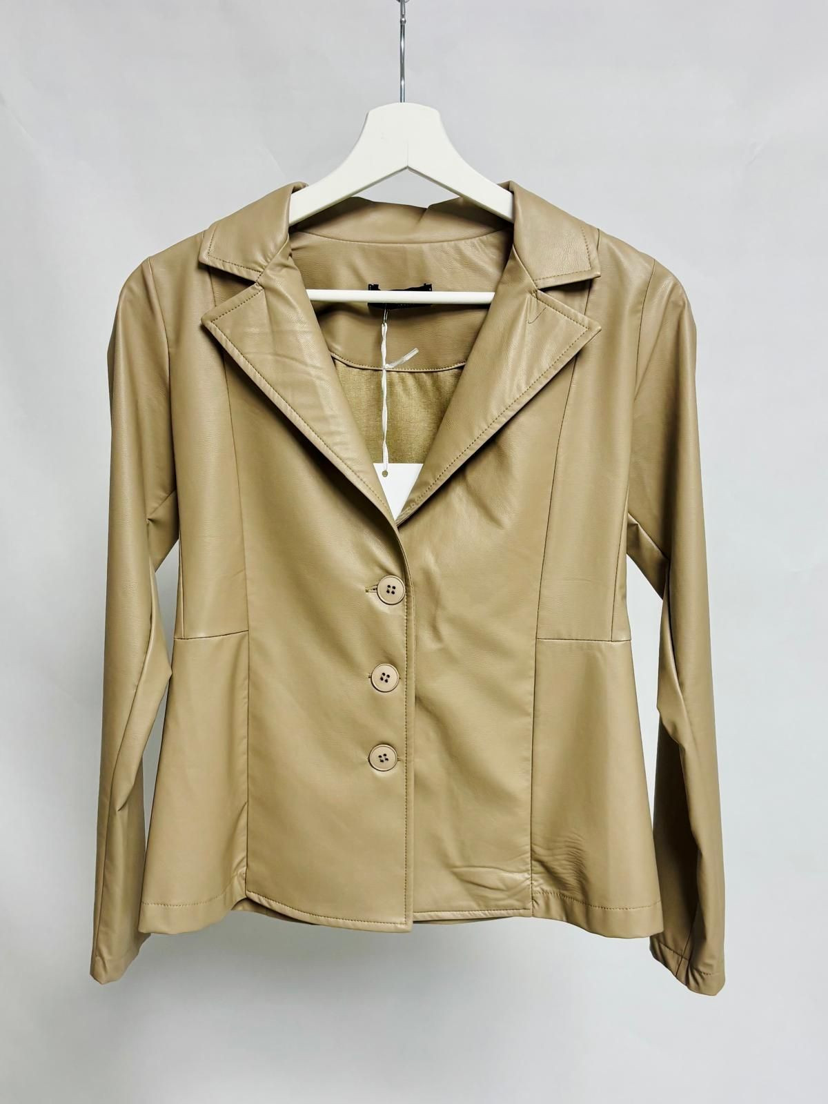 Faux Leather Blazer with Fabric Back