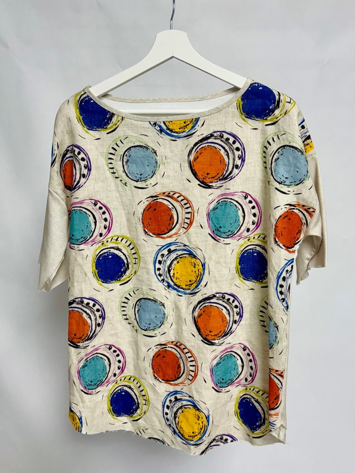 Oversized T-shirt with Abstract Pattern in linen